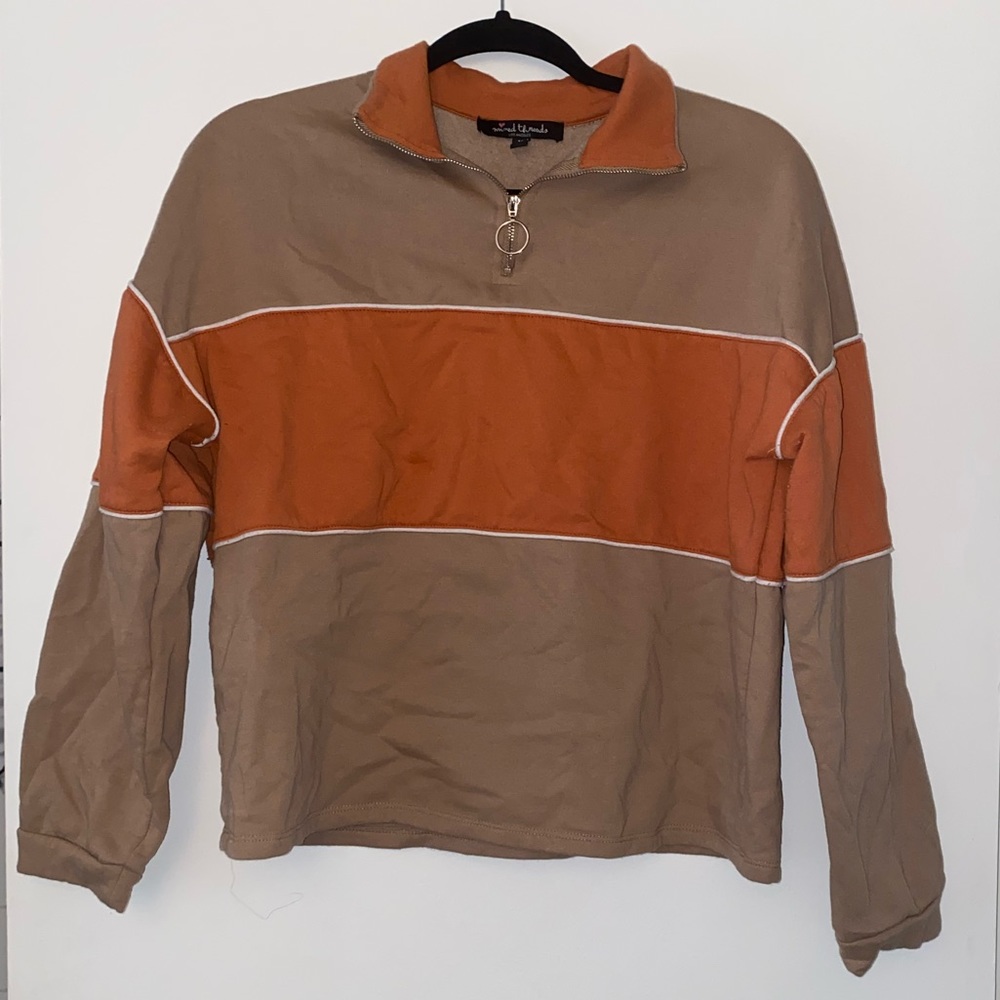 Women’s Orange and Tan Block Sweater Vintage Like L Large 🧡🤎